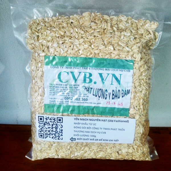 sản phẩm yến mạch nguyên hạt 1kg, được đóng gói hút chân không bởi Công ty CVB